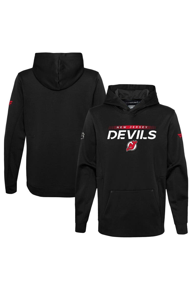 FANATICS Youth Fanatics Branded Black New Jersey Devils Authentic Pro Pullover Hoodie, Main, color,