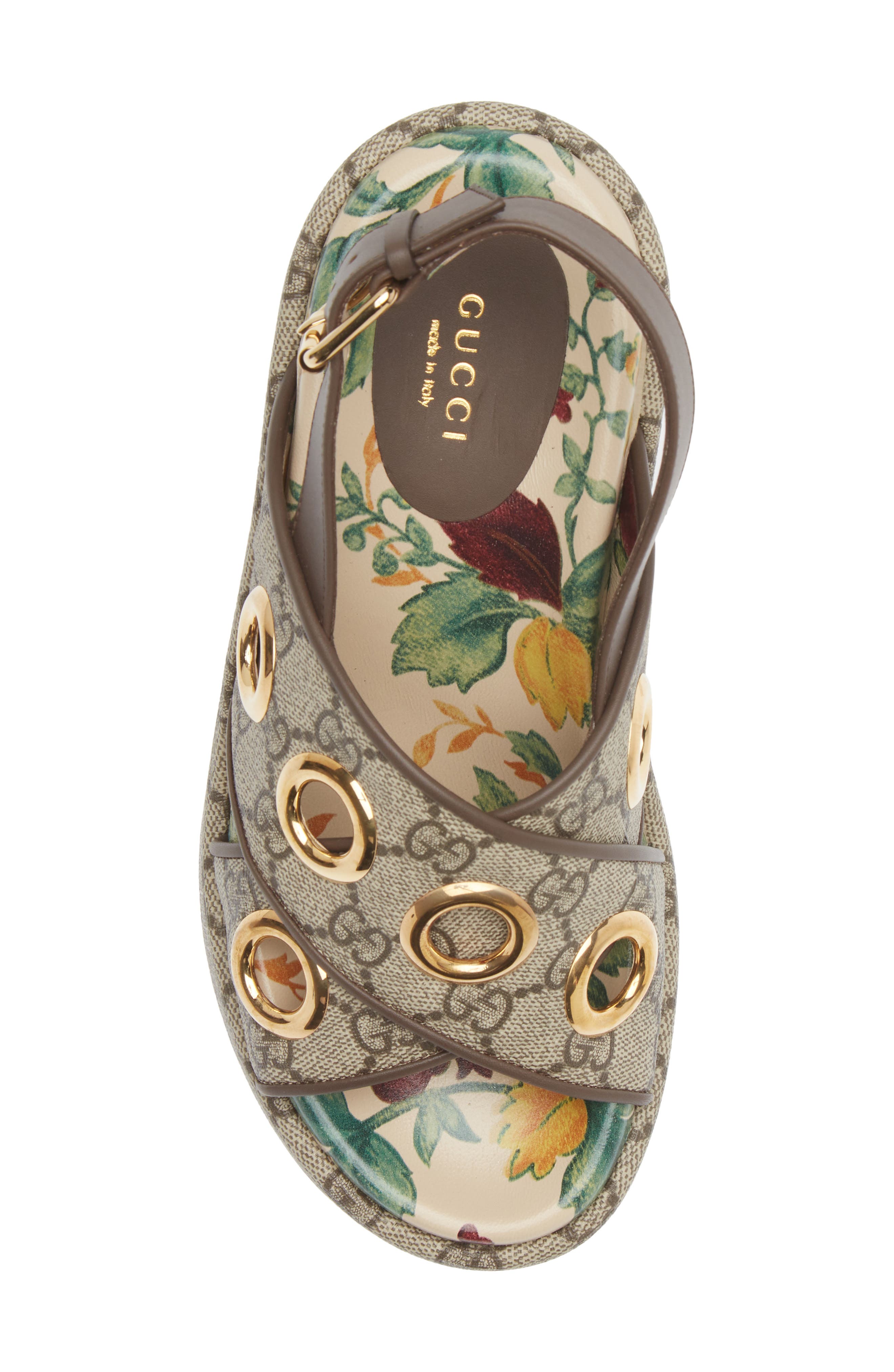 Gucci Angelina GG Logo Eyelet Platform Wedge Sandal, Alternate, color, Beige-Ebony