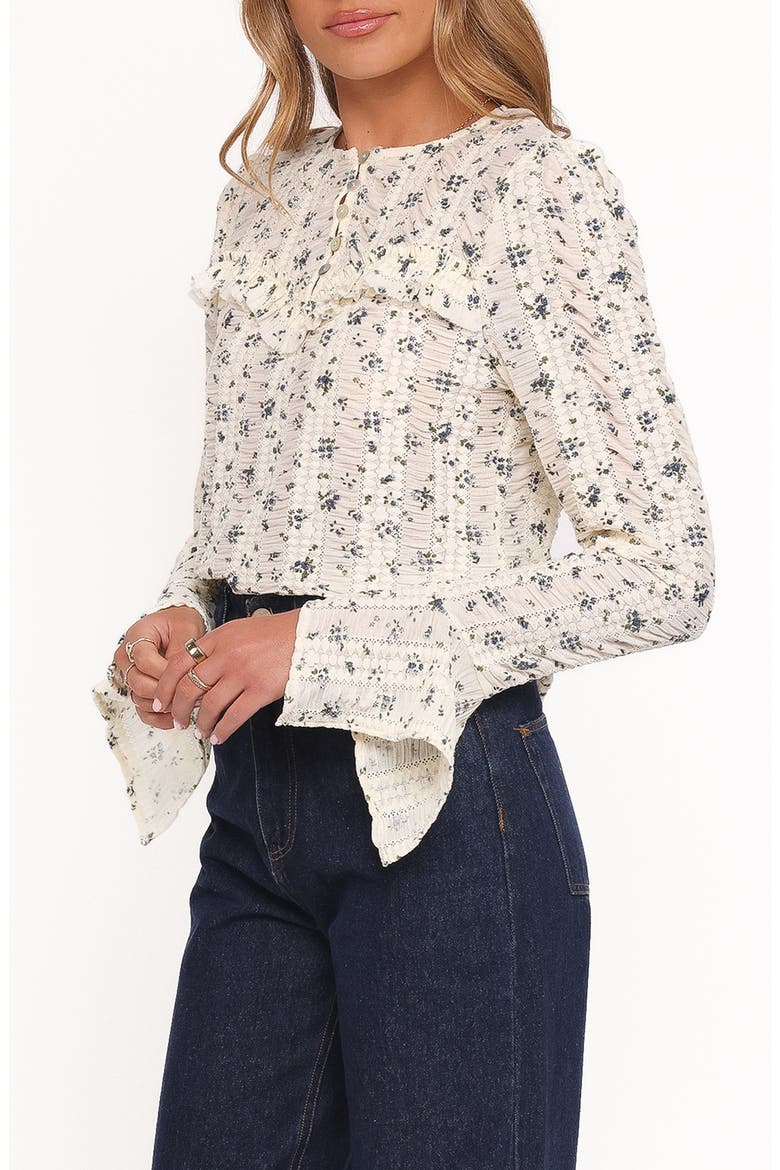 Dria Floral Ruffle Detail Top, Alternate, color, CREAM BLUE FLORAL