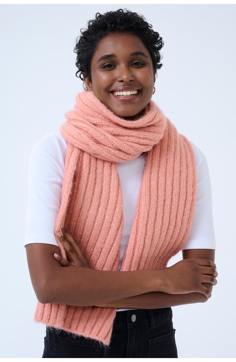 Kaffe KAdena Chunky Rib Knit Long Scarf, Main, color, Ash Rose Melange