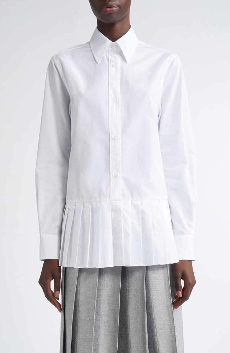 Thom Browne Pleated Cotton Button-Up Shirt, Main, color, 