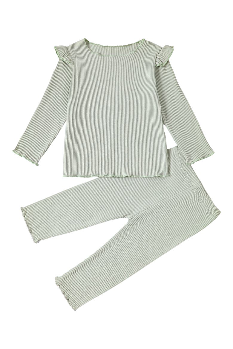 Ashimi Rib Long Sleeve Top & Pants Set, Main, color, GREEN