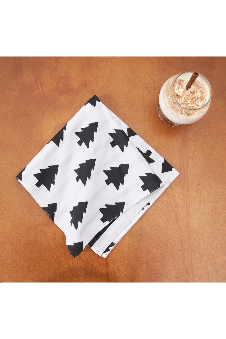 Black & White Pine Trees 100% Cotton Set of 4 Cloth Napkins, Alternate, color, Black