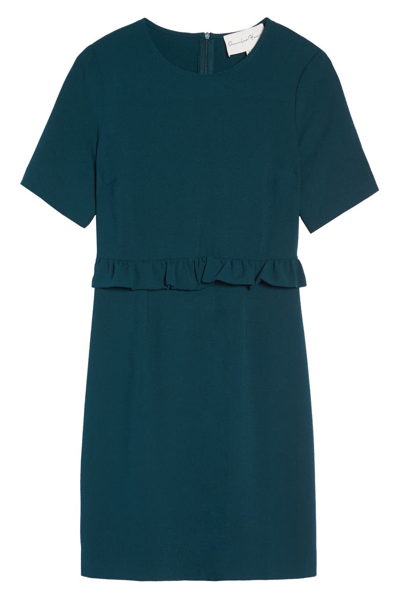 Ruffle Crepe Sheath Dress, Alternate, color, PINE