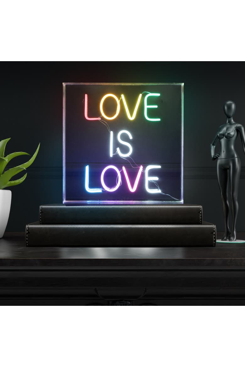 Love Square Contemporary Glam Acrylic Box USB Operated LED Neon Light, Alternate, color, Yellow/White/Pink