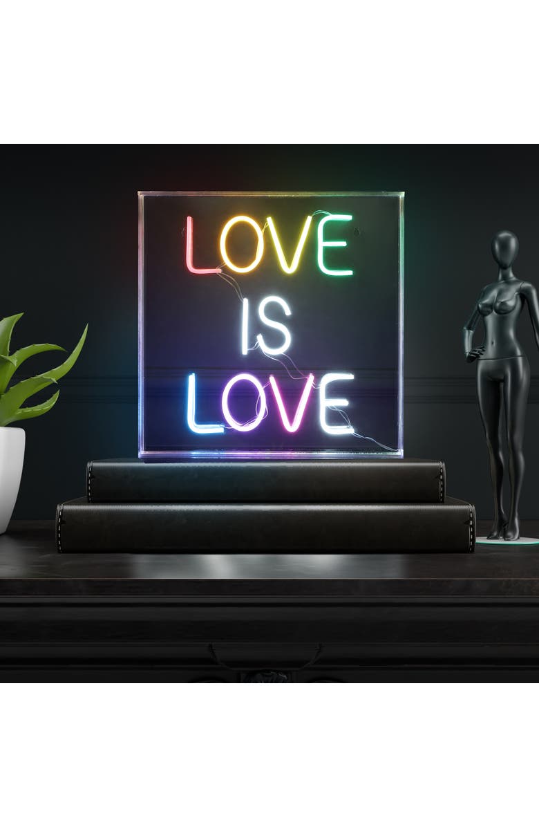 JONATHAN Y Love Square Contemporary Glam Acrylic Box USB Operated LED Neon Light, Alternate, color, Yellow/White/Pink