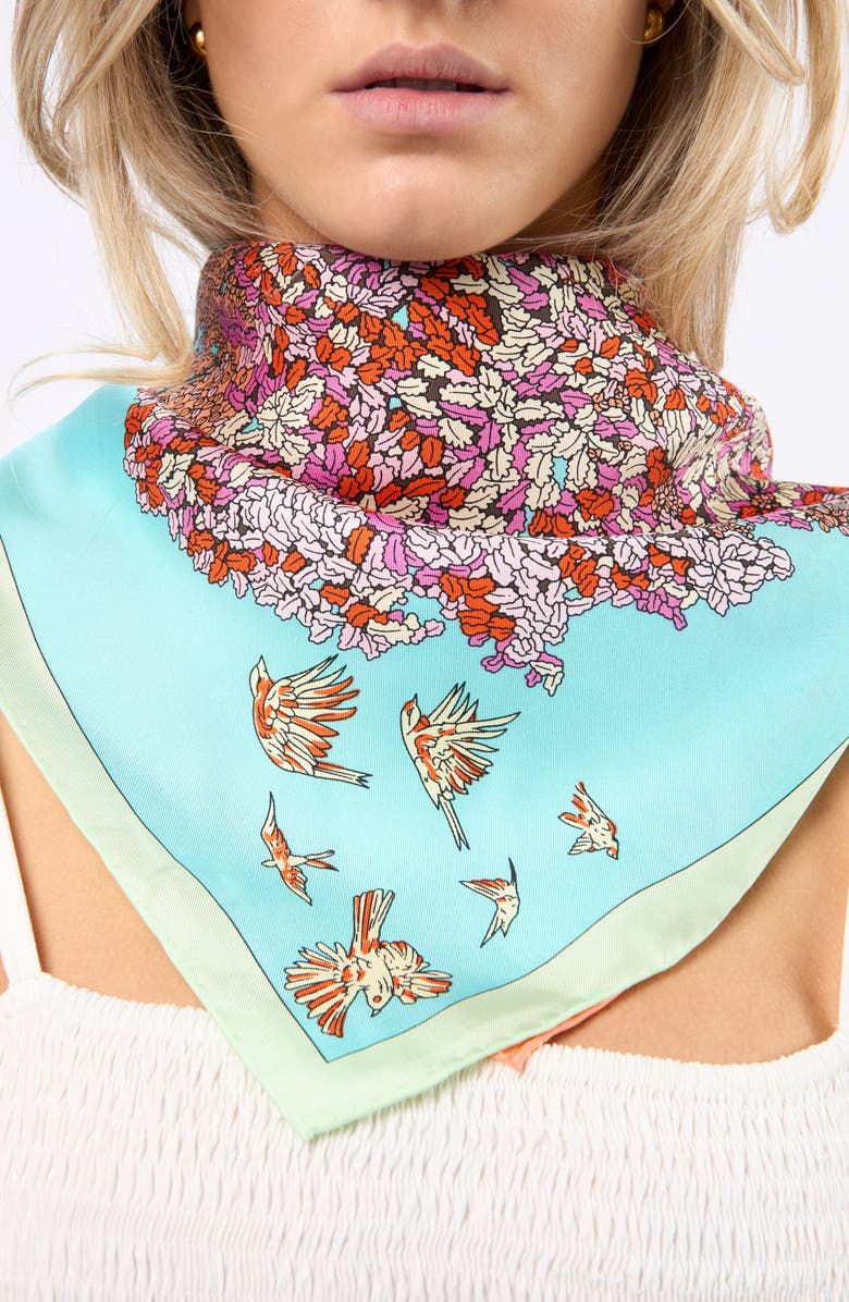 Viens Avec Moi Floral Dream Large Silk Square Scarf, Alternate, color, Blue And Pink