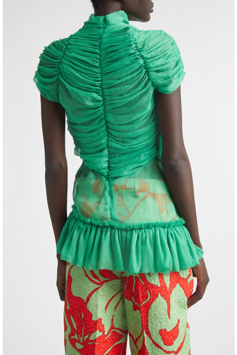 Washed Mousseline Silk Ruffle Top, Alternate, color, GREEN