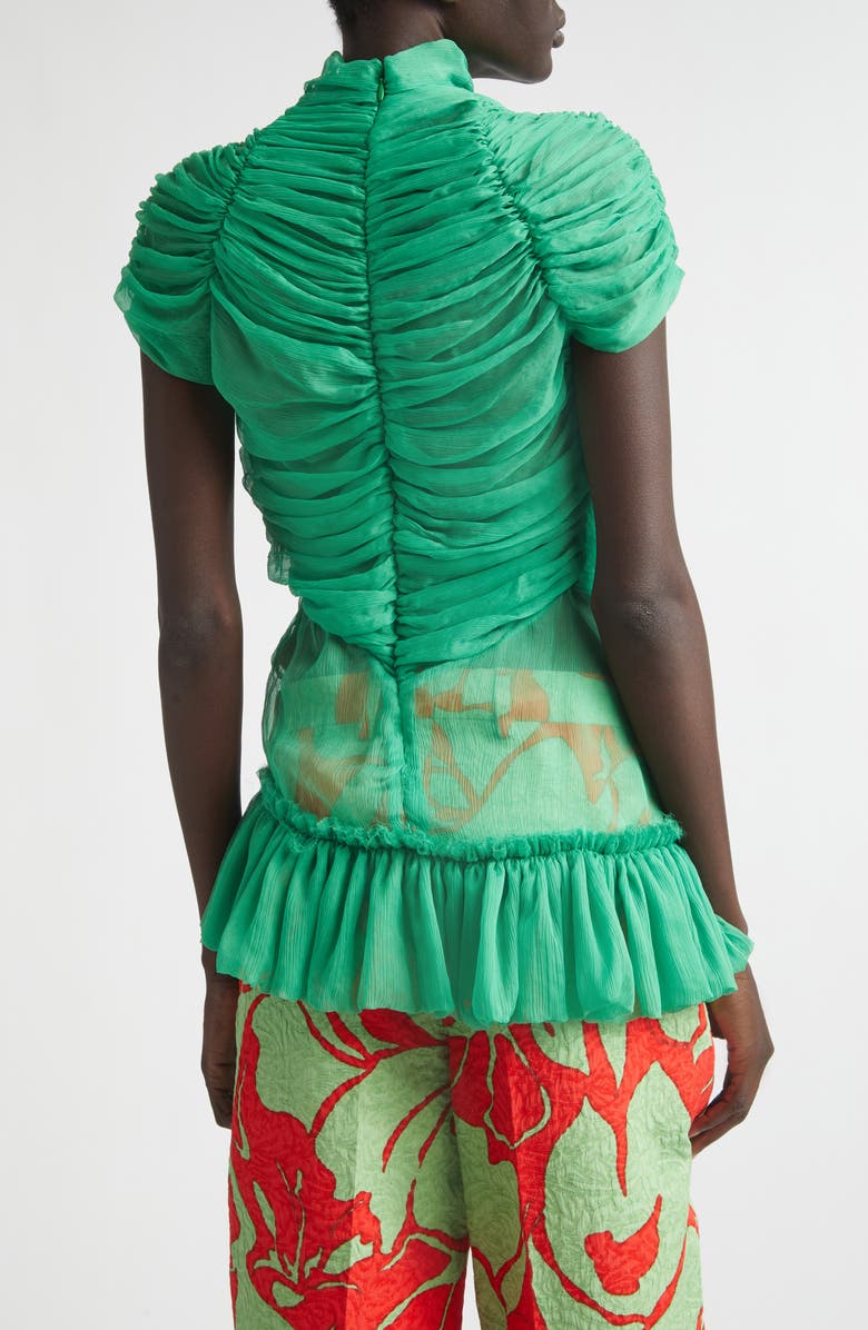 Dries Van Noten Washed Mousseline Silk Ruffle Top, Alternate, color, Green