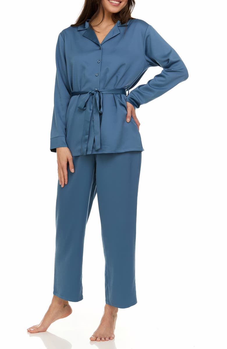Flora By Flora Nikrooz Hazel Hammered Satin Pajamas, Alternate, color, Dark Teal