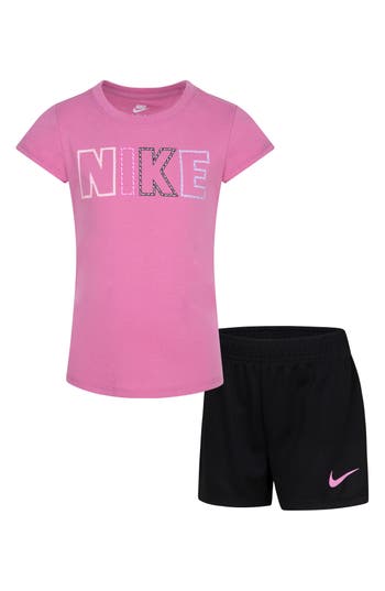 Nike Kids' Femme Pop Short Sleeve T-shirt & Shorts Set In Black