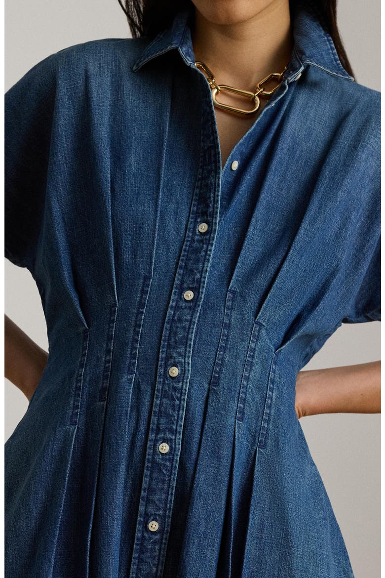 Pleat Denim Shirtdress, Alternate, color, ATLANTIC BLUE WASH