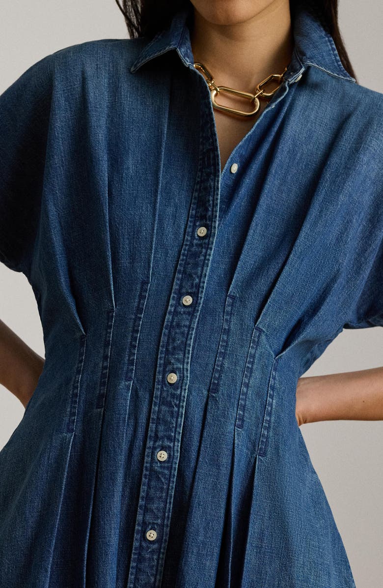 Lauren Ralph Lauren Pleat Denim Shirtdress, Alternate, color, Atlantic Blue Wash