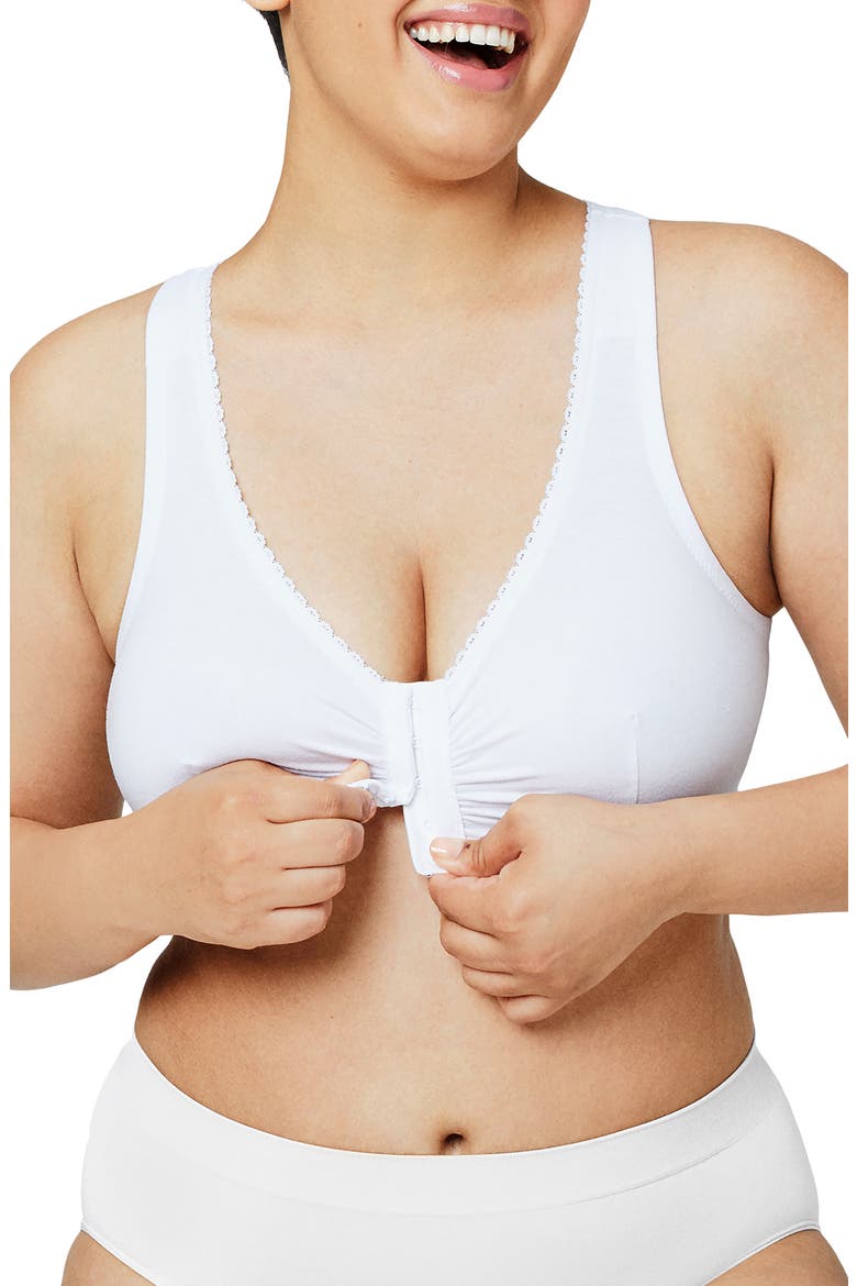 Front Close Cotton Blend T-Back Comfort Bra, Alternate, color, WHITE