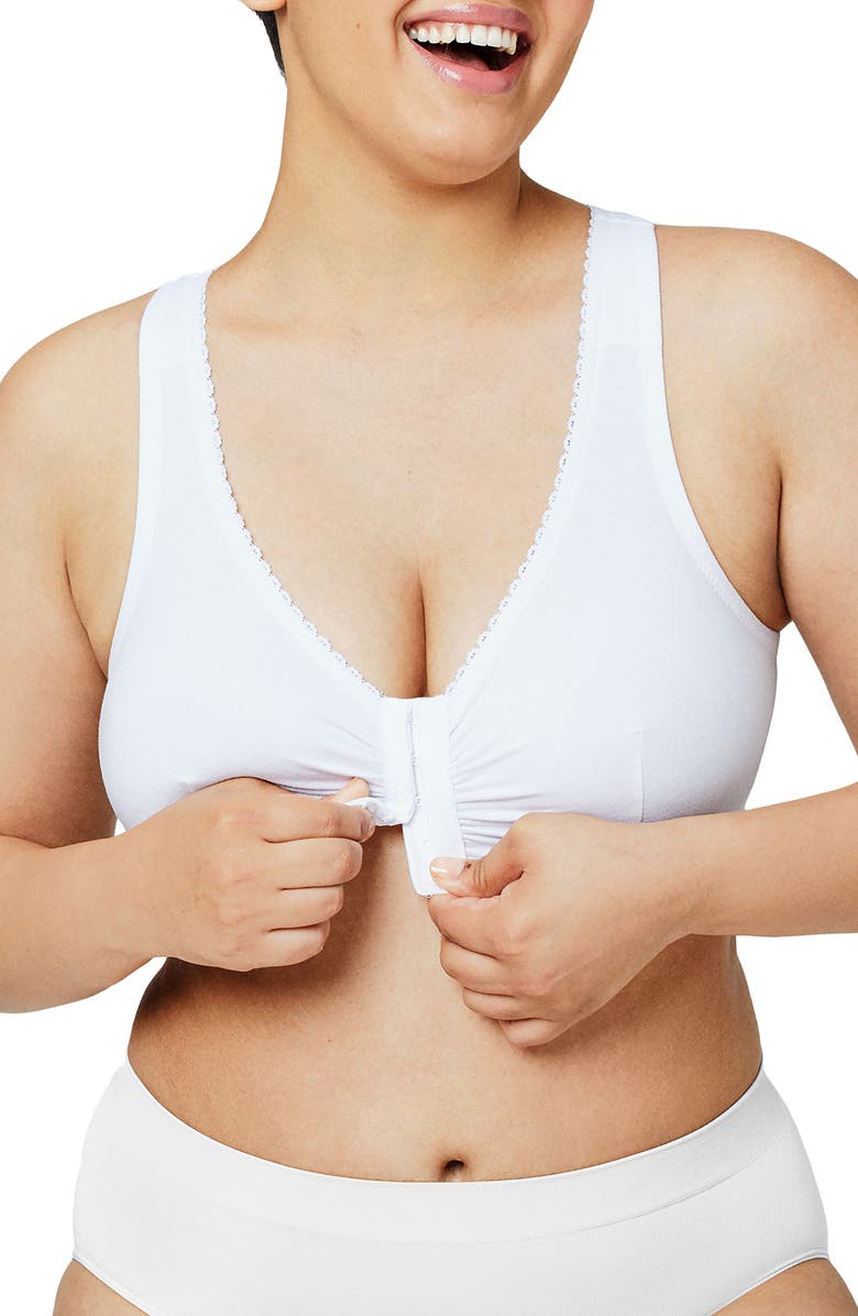 Glamorise Front Close Cotton Blend T-Back Comfort Bra, Alternate, color, White