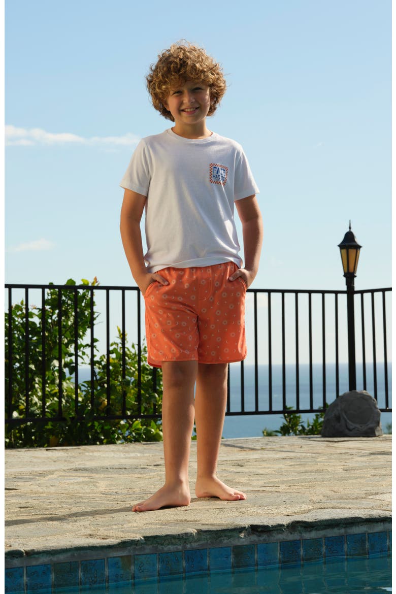 Kids' The Anchor Tropical Print Water Repellent Swim Trunks, Alternate, color, ORANGE SUN & STARS