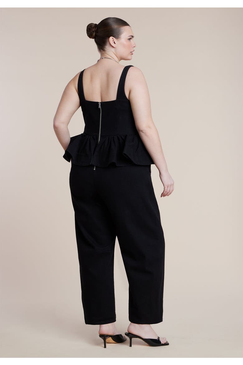 Peplum Barrel Leg Jumpsuit, Alternate, color, BLACK WASH