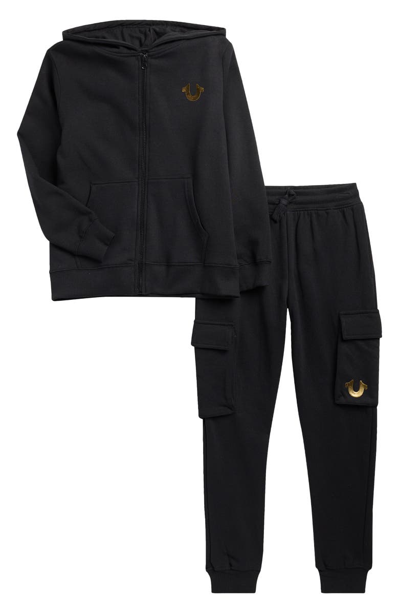 True Religion Kids' Fleece Hoodie & Cargo Joggers Set, Main, color, 
