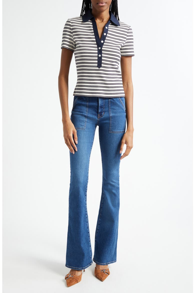 Kearney Stripe Rib Stretch Cotton Polo, Alternate, color, ECRU/NAVY
