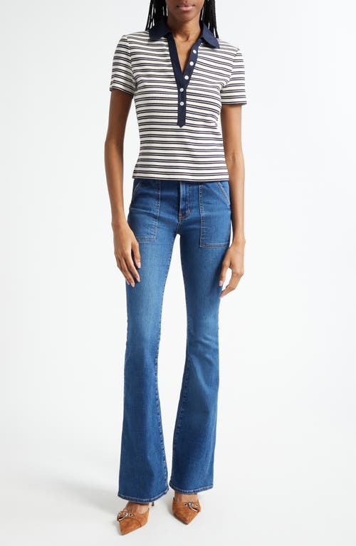 Veronica Beard Kearney Stripe Rib Stretch Cotton Polo In Blue