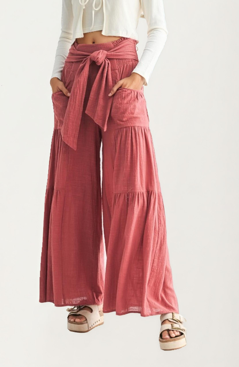 Wide-Leg Tie-Front Patch-Pocket Pants