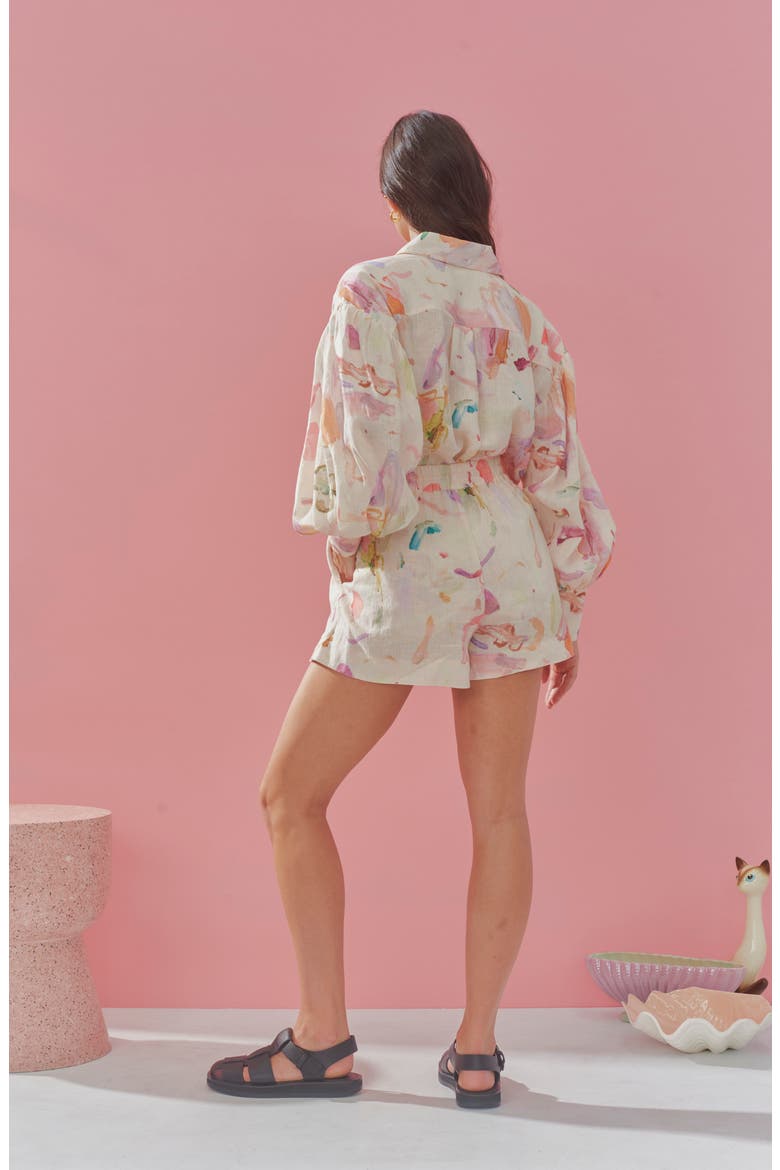 Annie Utility Floral Print Linen Button-Up Shirt, Alternate, color, IVORY/ ROSE