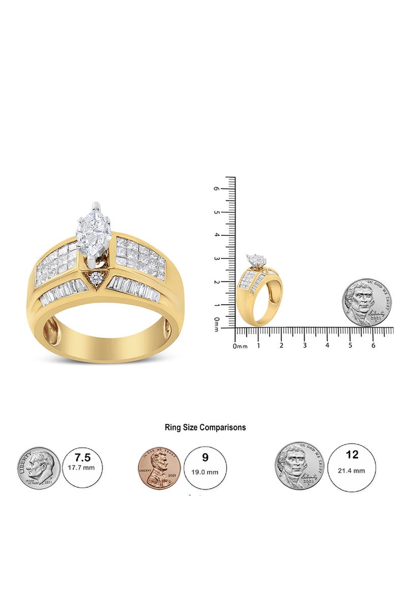 14K Yellow and White Gold 1 3/4 Cttw Multi Shaped Diamond Ring, Alternate, color, Yellow