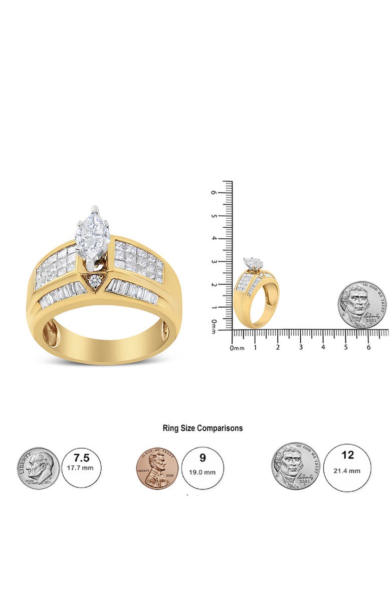 Haus of Brilliance 14K Yellow and White Gold 1 3/4 Cttw Multi Shaped Diamond Ring, Alternate, color, Yellow