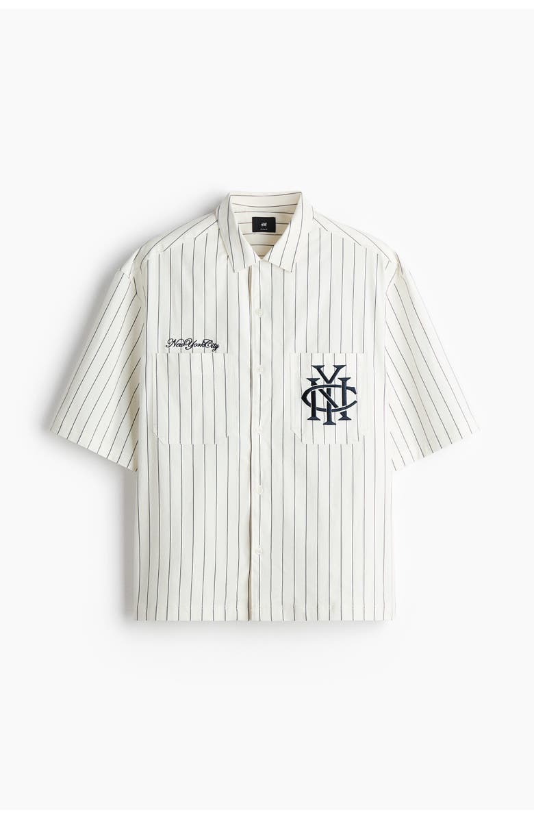 H&M Regular Fit Embroidered-motif Shirt, Main, color, White/Striped