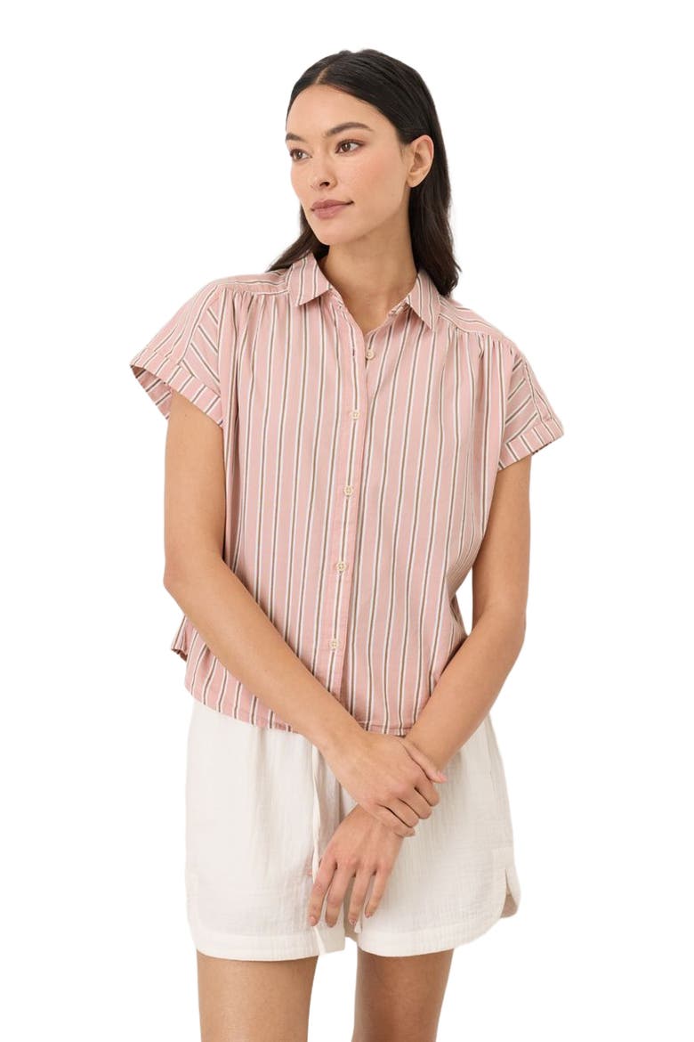 Organic Cotton All Day Poplin Shirred Shirt, Alternate, color, Berkley Stripe Blush