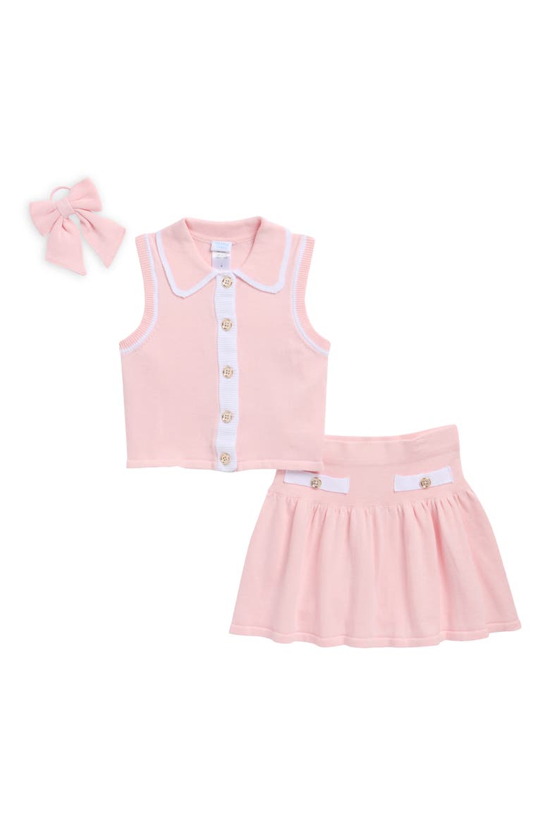 Sweater & Skirt Three-Piece Set, Main, color, ALMOND BLOSSOM