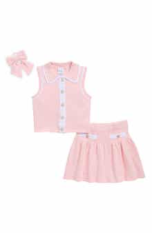 Draper James Kids' Tipped Knit Sweater Vest, Skirt & Bow Hair Elastic Set