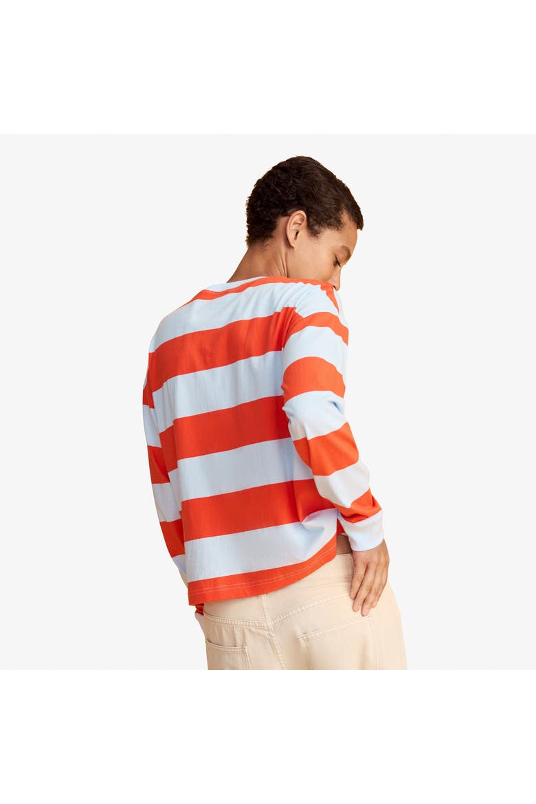 Women's Fit Long Sleeve Relaxed Tee In Rugby Stripe, Alternate, color, Pumpkin Sky Stripe
