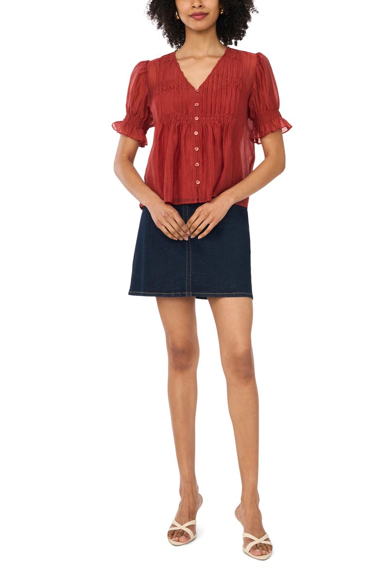 Pintuck Chiffon Top, Alternate, color, RUST 242
