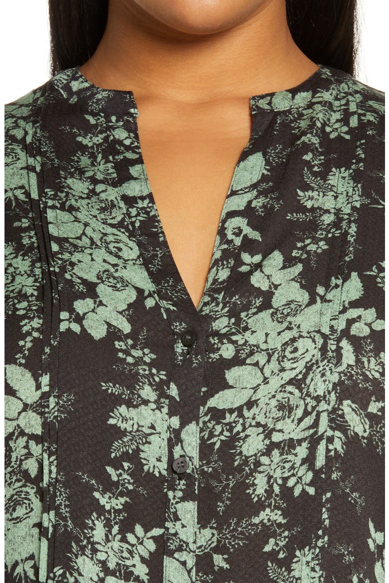 Print V-Neck Top, Alternate, color, BROWN- GREEN ROSE BROCADE