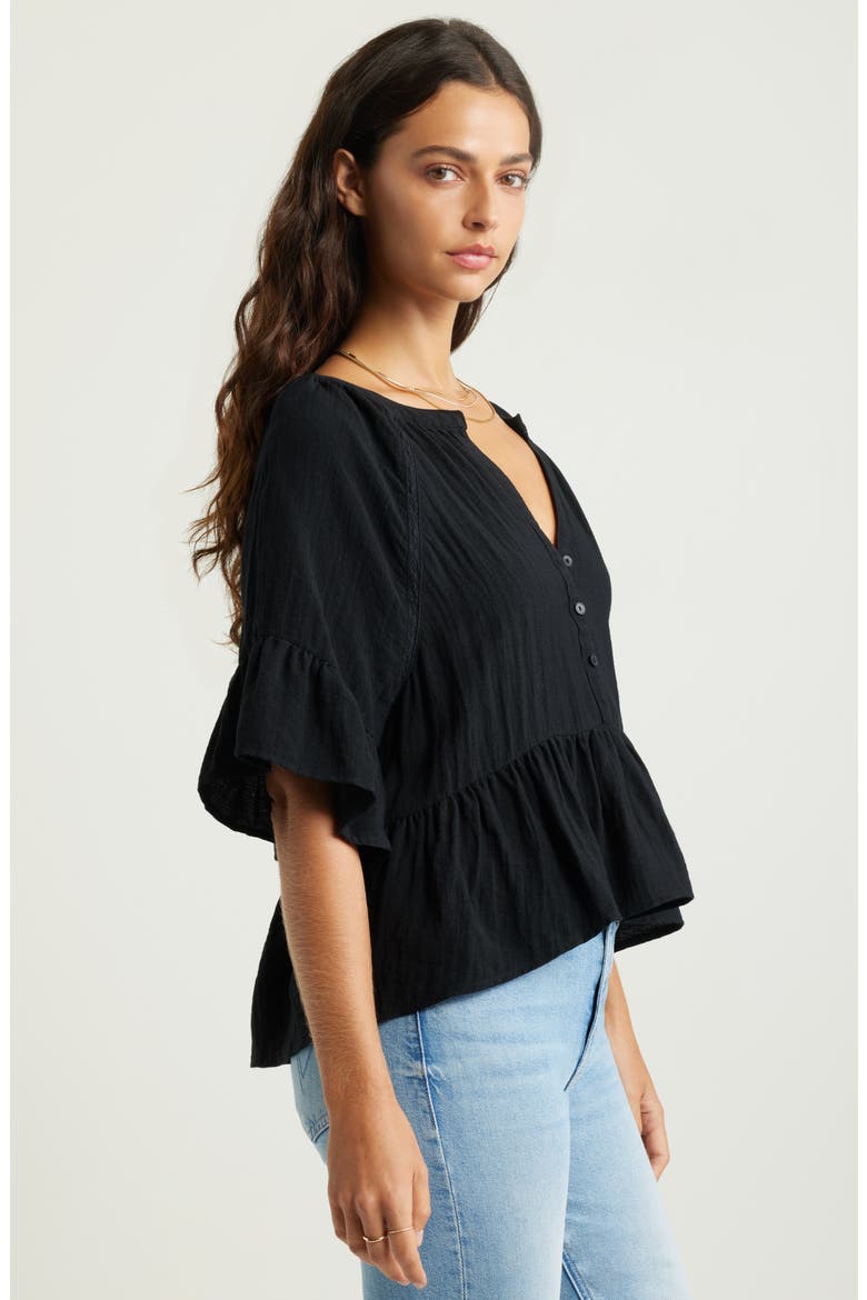 Ruffle Peplum Top, Alternate, color, BLACK
