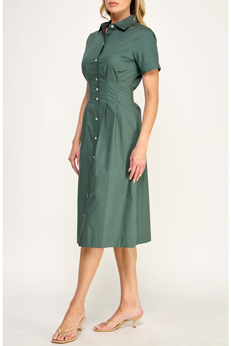 Seamed Cotton Shirtdress, Alternate, color, DARK FOREST