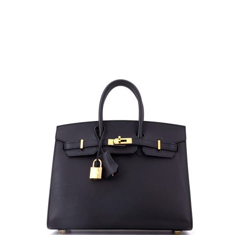 Birkin Sellier Bag Black Madame with Gold Hardware 25