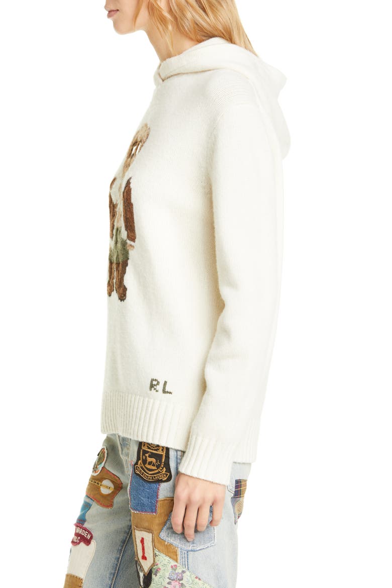 Aviator Bear Hooded Wool Sweater, Alternate, color, MULTI