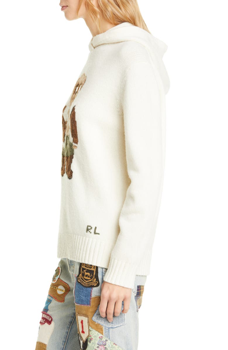 Polo Ralph Lauren Aviator Bear Hooded Wool Sweater, Alternate, color, 