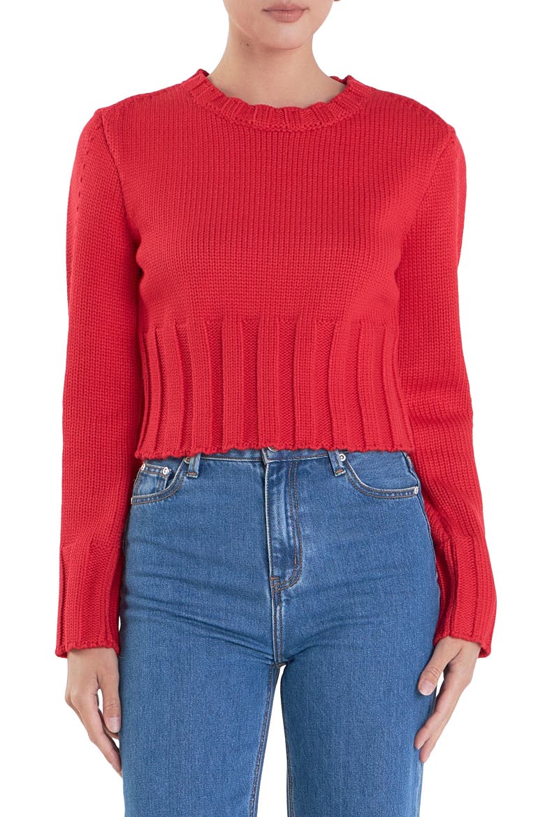 Cutout Crop Sweater, Main, color, RED