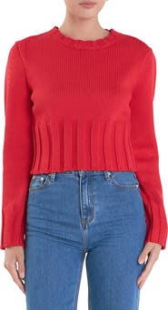 English Factory Cutout Crop Sweater
