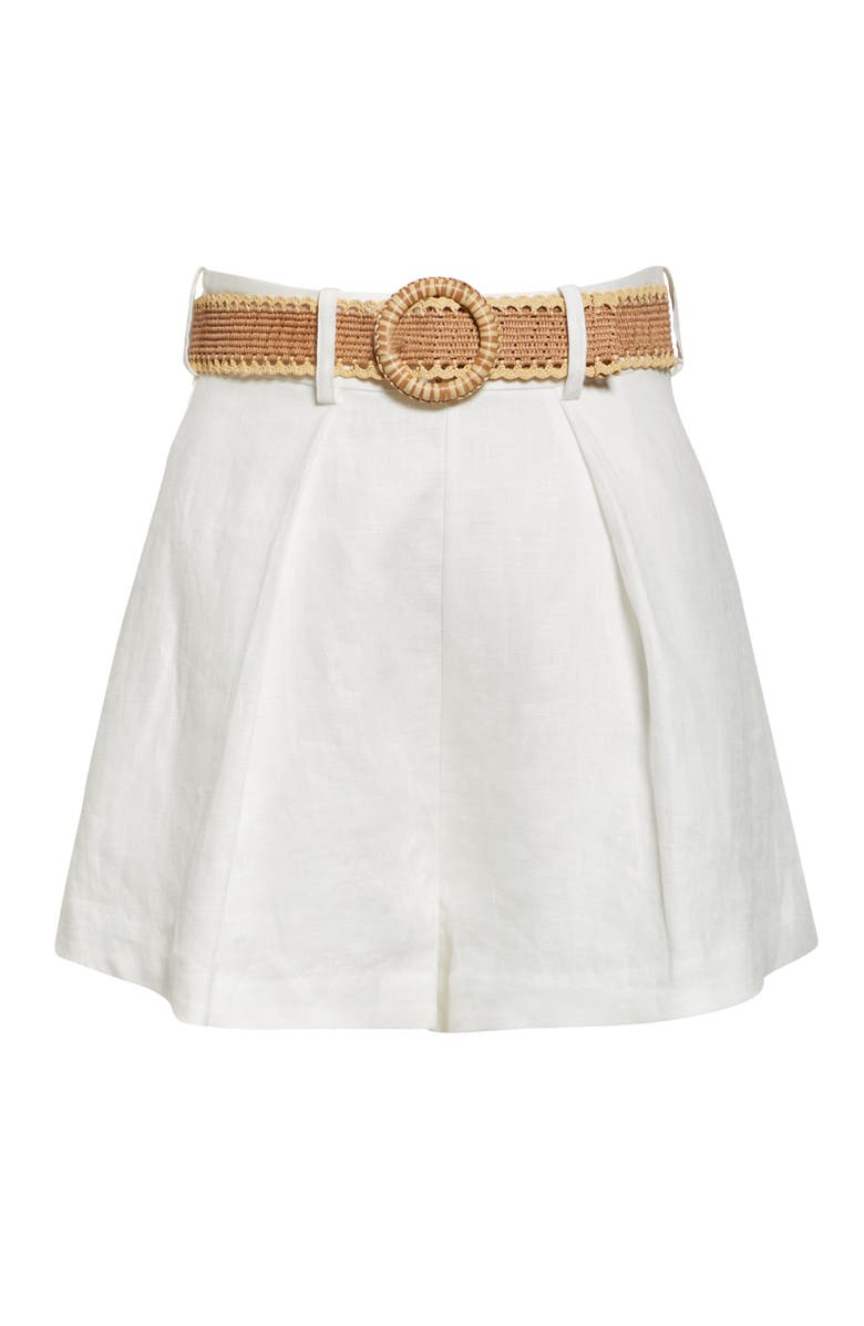 Zimmermann Acacia Belted Linen Tuck Shorts, Alternate, color, Ivory