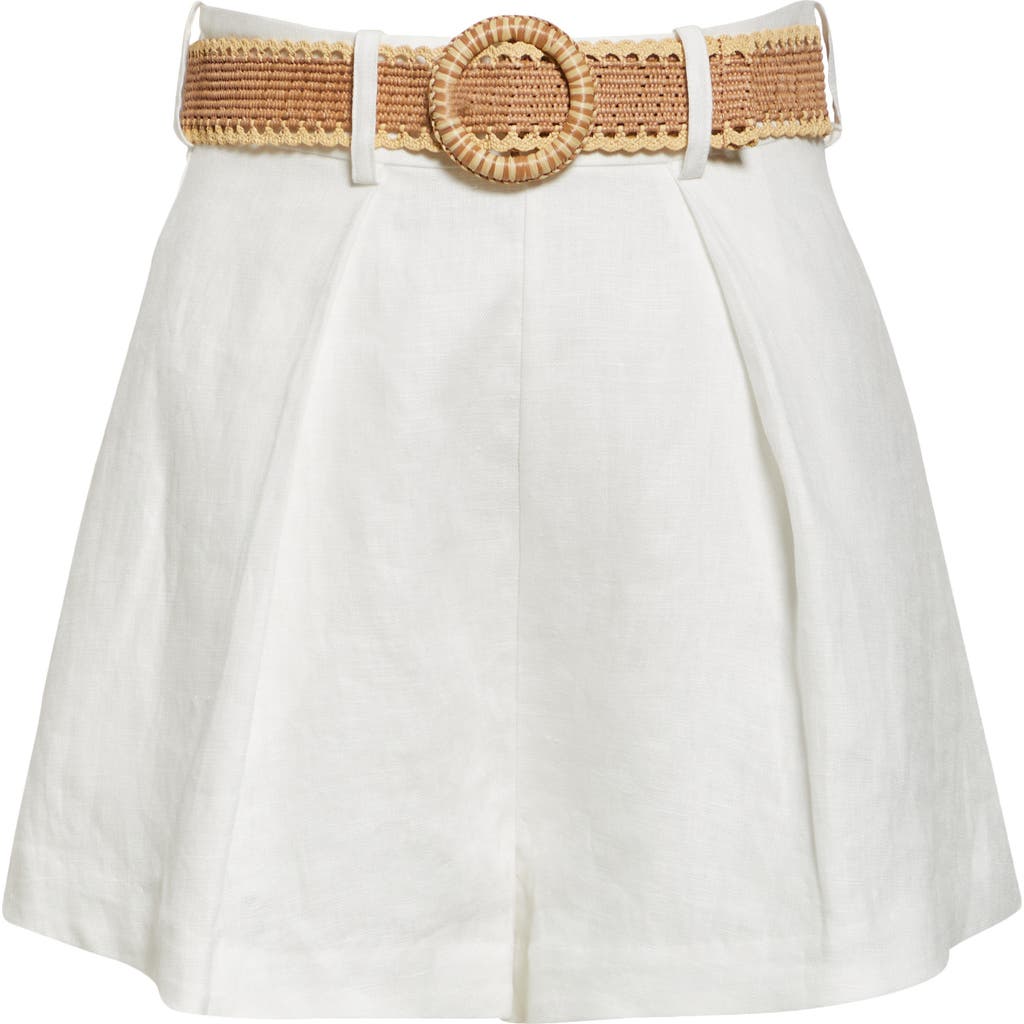 Zimmermann Acacia Belted Pleated Textured-cotton Shorts
