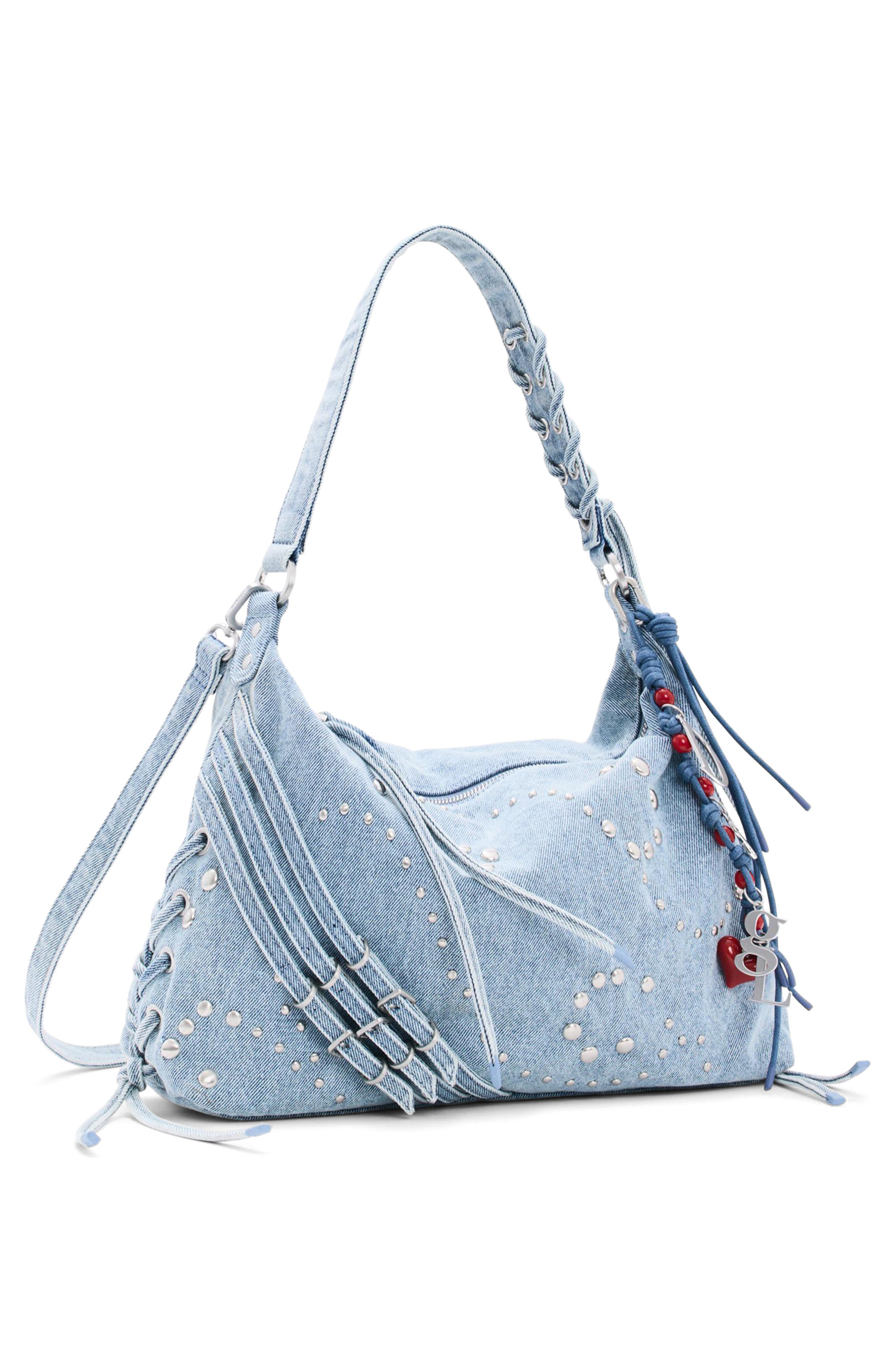 Medium Denim Shoulder Bag, Alternate, color, LIGHT BLUE