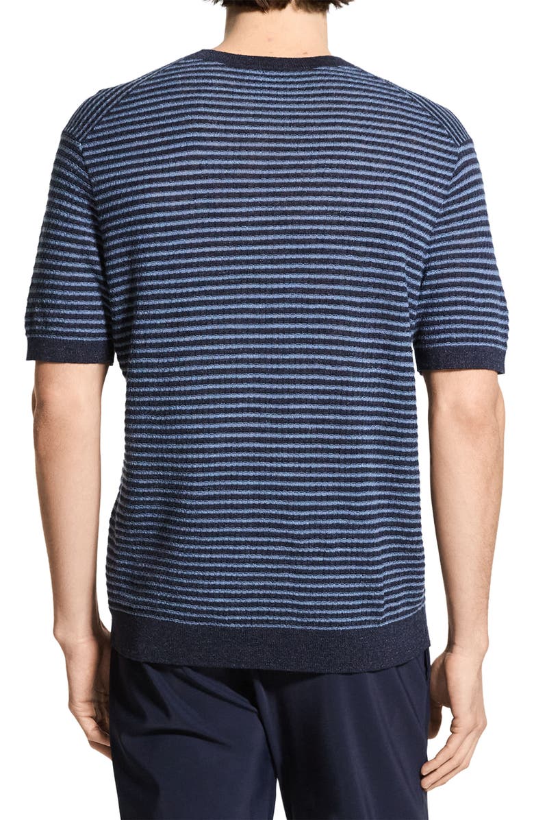 Theory Stripe Short Sleeve Linen & Cotton Blend Crewneck Sweater, Alternate, color, Baltic/Dark Rainstorm - 2Dw
