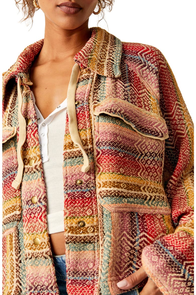 Rainbow Rays Cotton Snap-Up Drawstring Cotton Overshirt, Alternate, color, SUNSET COMB0