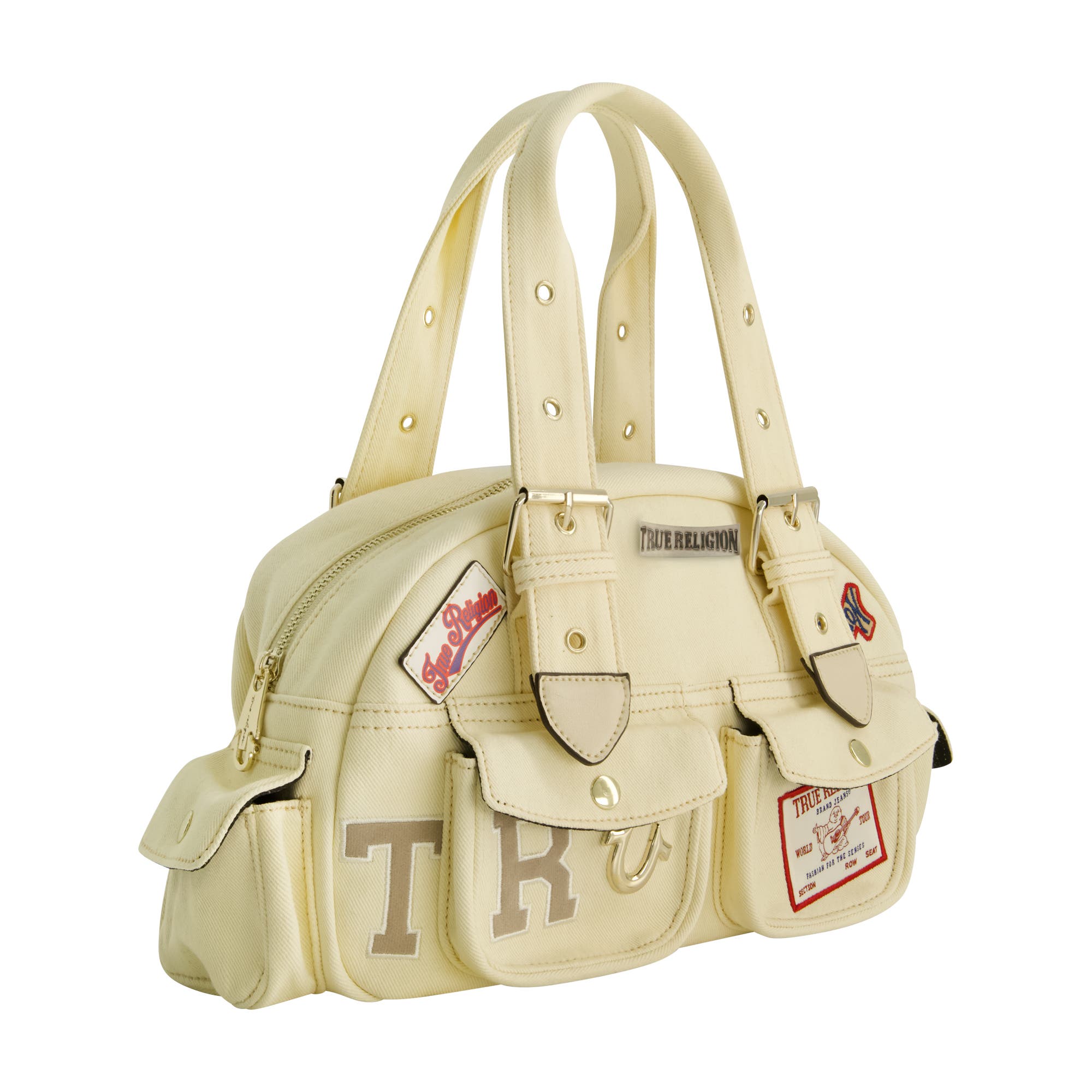True Religion Multi-Patch Satchel, Alternate, color, Beige