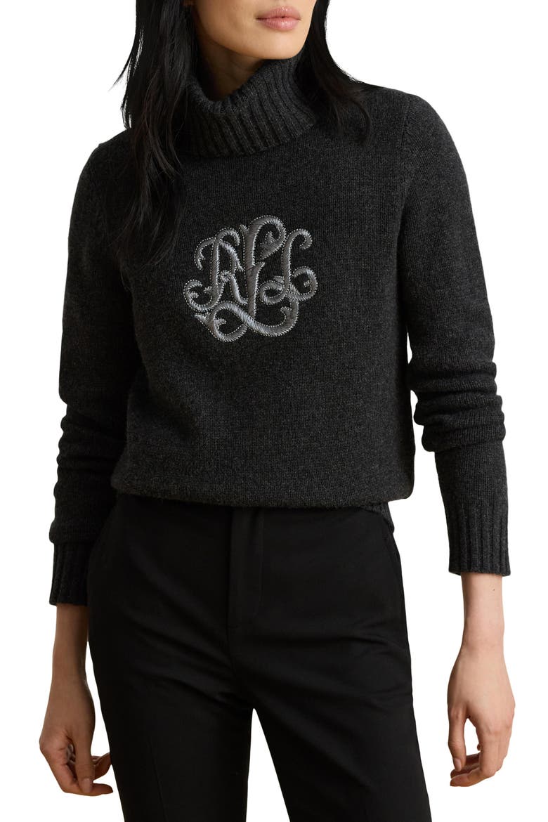 Logo Wool Blend Turtleneck Sweater, Main, color, GREY