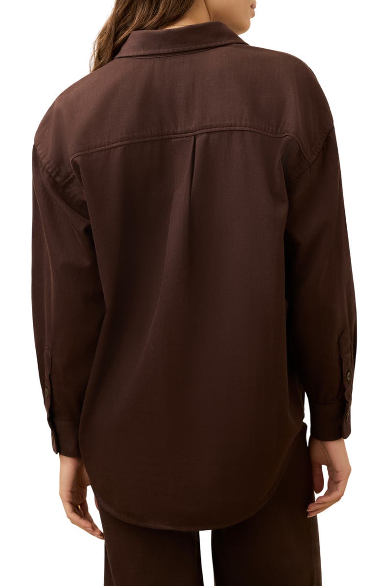 Faherty Sunfair Oversized Organic Cotton Denim Button-Up Shirt, Alternate, color, Chocolate Brown